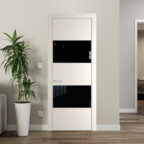 Межкомнатная дверь ProfilDoors 22 PE с вставкой из стекла черный лак Перламутр белый с алюминиевой кромкой Матовая