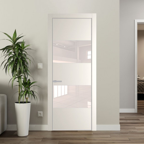 Межкомнатная дверь ProfilDoors 22 PE с вставкой из стекла перламутровый лак Перламутр белый с алюминиевой кромкой Матовая