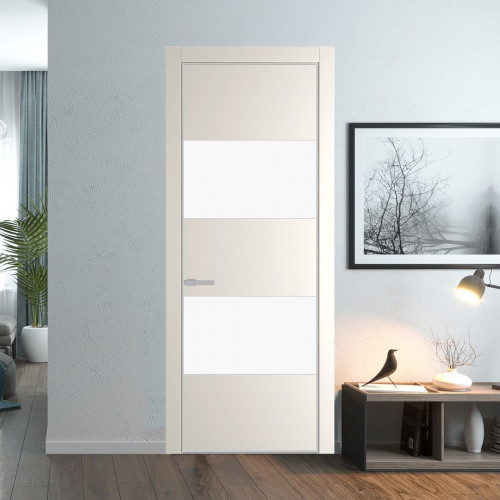Межкомнатная дверь ProfilDoors 22 PE с вставкой из стекла монохром белый просветленный Перламутр белый с алюминиевой кромкой Матовая
