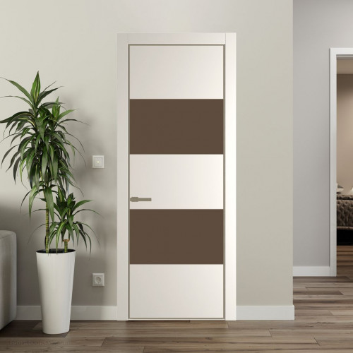 Межкомнатная дверь ProfilDoors 22 PE с вставкой из стекла монохром гляссе Перламутр белый с алюминиевой кромкой Шампань