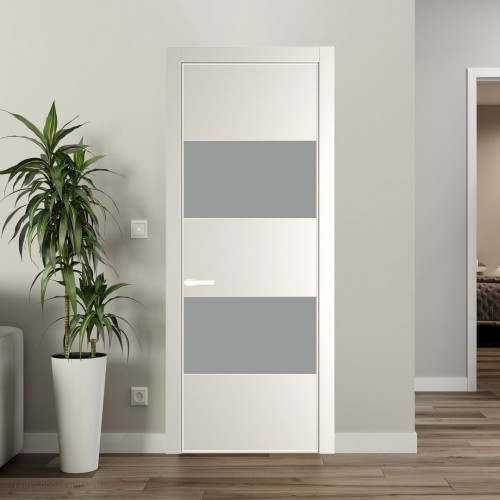 Межкомнатная дверь ProfilDoors 22 PE с вставкой из стекла монохром серый Перламутр белый с алюминиевой кромкой Вайт