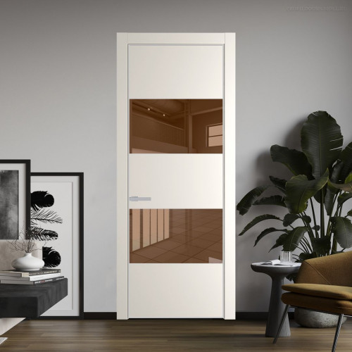 Межкомнатная дверь ProfilDoors 22 PE с вставкой из стекла зеркало bronze Перламутр белый с алюминиевой кромкой Матовая