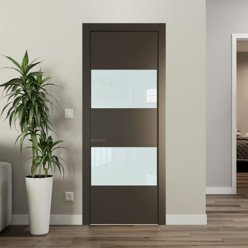 Межкомнатная дверь ProfilDoors 22 PE с вставкой из стекла белый лак Перламутр бронза с алюминиевой кромкой Деорэ