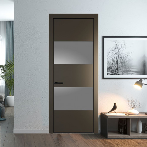 Межкомнатная дверь ProfilDoors 22 PE с вставкой из стекла серебро матлак Перламутр бронза с алюминиевой кромкой Черный