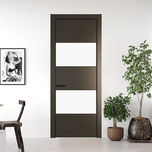 Межкомнатная дверь ProfilDoors 22 PE с вставкой из стекла монохром белый просветленный Перламутр бронза с алюминиевой кромкой Черный