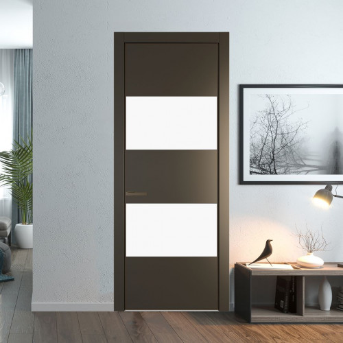 Межкомнатная дверь ProfilDoors 22 PE с вставкой из стекла монохром белый просветленный Перламутр бронза с алюминиевой кромкой Деорэ