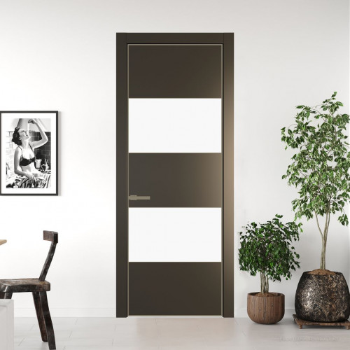 Межкомнатная дверь ProfilDoors 22 PE с вставкой из стекла монохром белый просветленный Перламутр бронза с алюминиевой кромкой Шампань