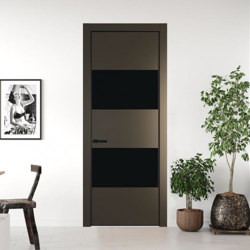 Межкомнатная дверь ProfilDoors 22 PE с вставкой из стекла монохром черный Перламутр бронза с алюминиевой кромкой Черный