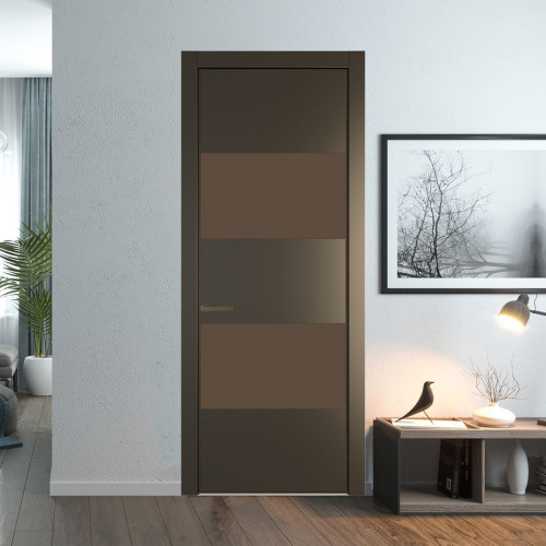 Межкомнатная дверь ProfilDoors 22 PE с вставкой из стекла монохром гляссе Перламутр бронза с алюминиевой кромкой Деорэ