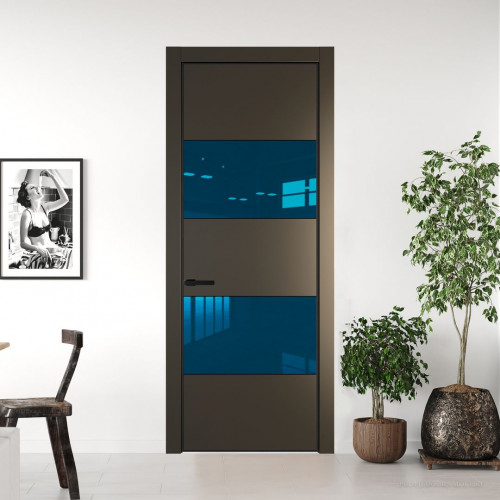 Межкомнатная дверь ProfilDoors 22 PE с вставкой из стекла зеркало blue Перламутр бронза с алюминиевой кромкой Черный