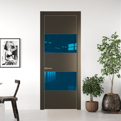 Межкомнатная дверь ProfilDoors 22 PE с вставкой из стекла зеркало blue Перламутр бронза с алюминиевой кромкой Шампань