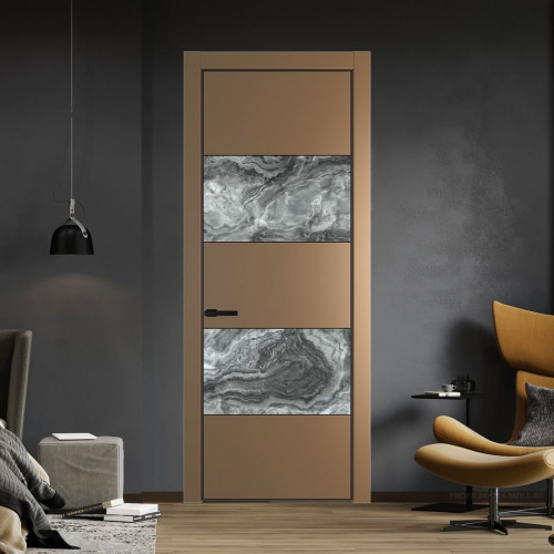 Межкомнатная дверь ProfilDoors 22 PE с вставкой из стекла атриум серебро Перламутр золото с алюминиевой кромкой Черный