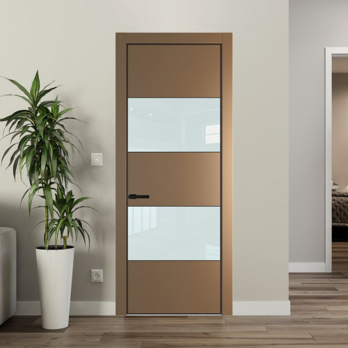 Межкомнатная дверь ProfilDoors 22 PE с вставкой из стекла белый лак Перламутр золото с алюминиевой кромкой Черный
