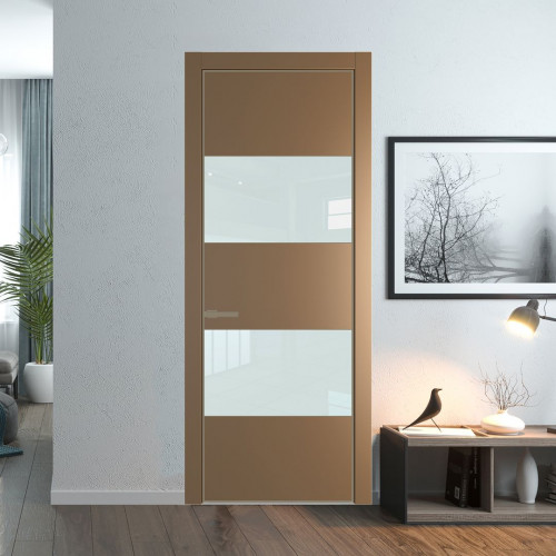 Межкомнатная дверь ProfilDoors 22 PE с вставкой из стекла белый лак Перламутр золото с алюминиевой кромкой Шампань