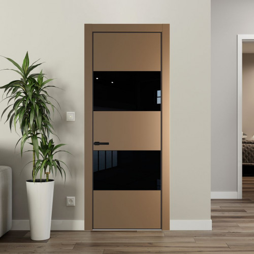 Межкомнатная дверь ProfilDoors 22 PE с вставкой из стекла черный лак Перламутр золото с алюминиевой кромкой Черный