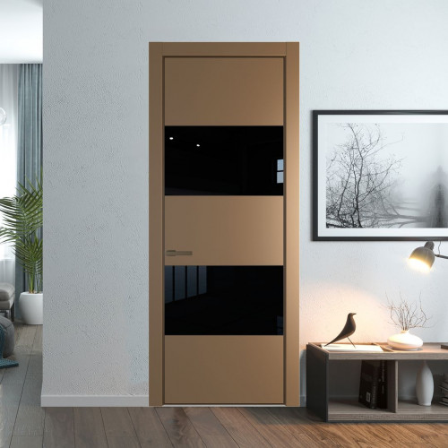 Межкомнатная дверь ProfilDoors 22 PE с вставкой из стекла черный лак Перламутр золото с алюминиевой кромкой Деорэ