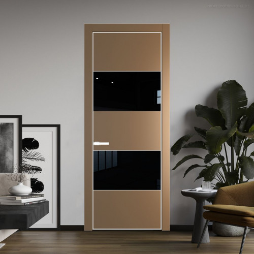 Межкомнатная дверь ProfilDoors 22 PE с вставкой из стекла черный лак Перламутр золото с алюминиевой кромкой Вайт