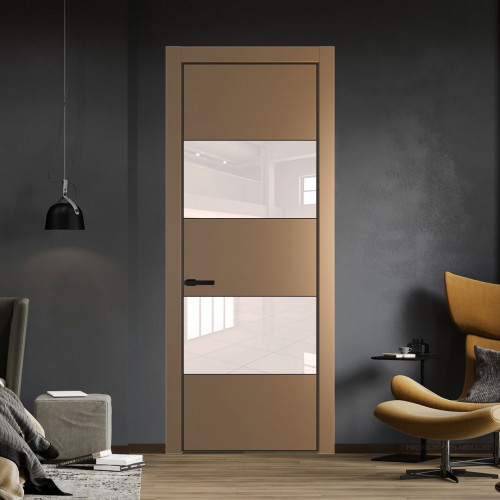 Межкомнатная дверь ProfilDoors 22 PE с вставкой из стекла перламутровый лак Перламутр золото с алюминиевой кромкой Черный