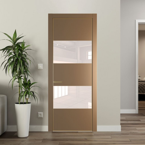 Межкомнатная дверь ProfilDoors 22 PE с вставкой из стекла перламутровый лак Перламутр золото с алюминиевой кромкой Золото