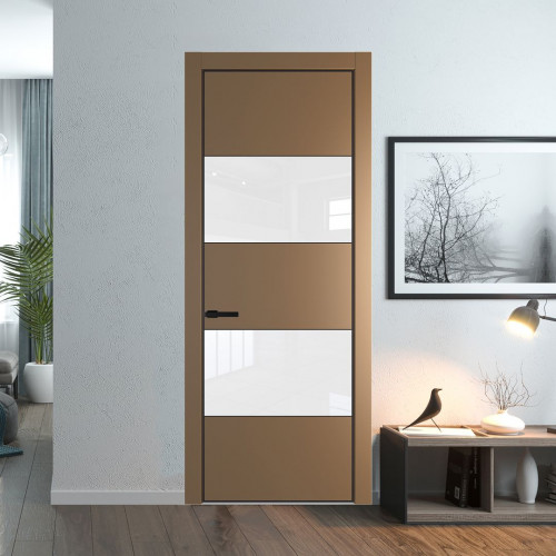 Межкомнатная дверь ProfilDoors 22 PE с вставкой из стекла лак классик Перламутр золото с алюминиевой кромкой Черный