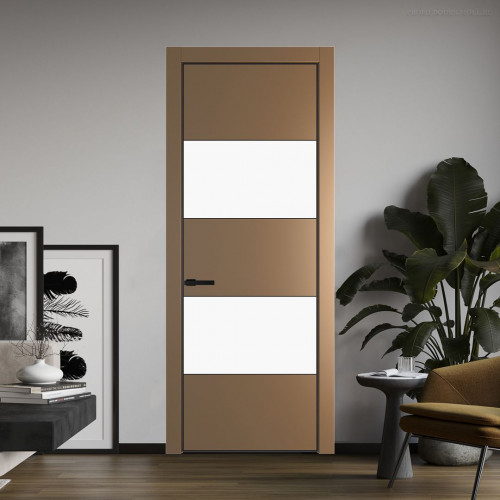 Межкомнатная дверь ProfilDoors 22 PE с вставкой из стекла монохром белый просветленный Перламутр золото с алюминиевой кромкой Черный