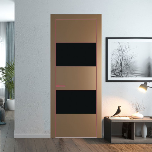 Межкомнатная дверь ProfilDoors 22 PE с вставкой из стекла монохром черный Перламутр золото с алюминиевой кромкой Красный антрацит
