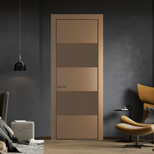 Межкомнатная дверь ProfilDoors 22 PE с вставкой из стекла монохром гляссе Перламутр золото с алюминиевой кромкой Деорэ