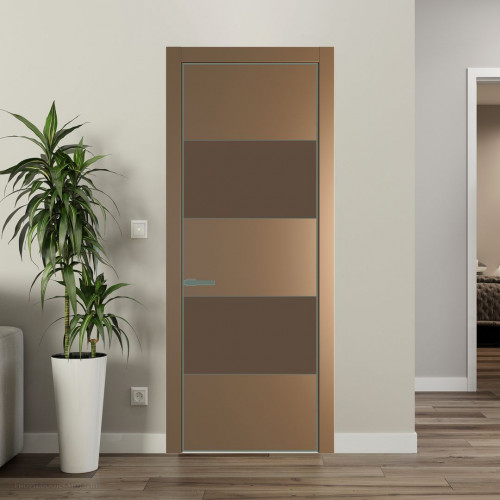 Межкомнатная дверь ProfilDoors 22 PE с вставкой из стекла монохром гляссе Перламутр золото с алюминиевой кромкой Зеленый воск