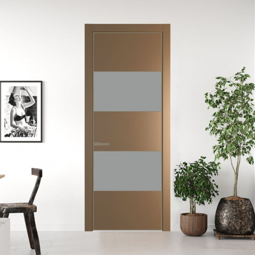 Межкомнатная дверь ProfilDoors 22 PE с вставкой из стекла монохром серый Перламутр золото с алюминиевой кромкой Шампань