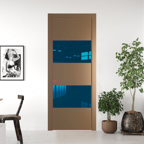 Межкомнатная дверь ProfilDoors 22 PE с вставкой из стекла зеркало blue Перламутр золото с алюминиевой кромкой Красный антрацит