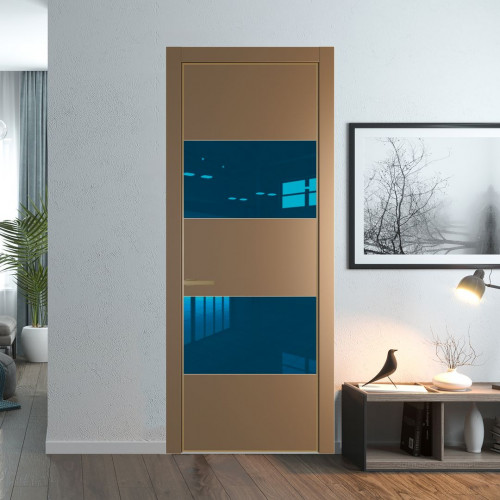 Межкомнатная дверь ProfilDoors 22 PE с вставкой из стекла зеркало blue Перламутр золото с алюминиевой кромкой Золото