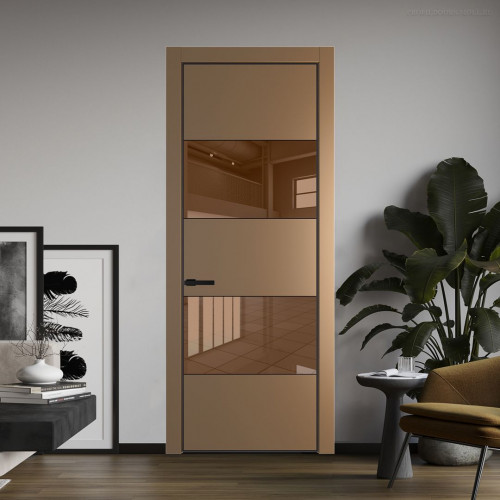 Межкомнатная дверь ProfilDoors 22 PE с вставкой из стекла зеркало bronze Перламутр золото с алюминиевой кромкой Черный