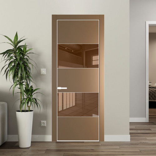 Межкомнатная дверь ProfilDoors 22 PE с вставкой из стекла зеркало bronze Перламутр золото с алюминиевой кромкой Вайт