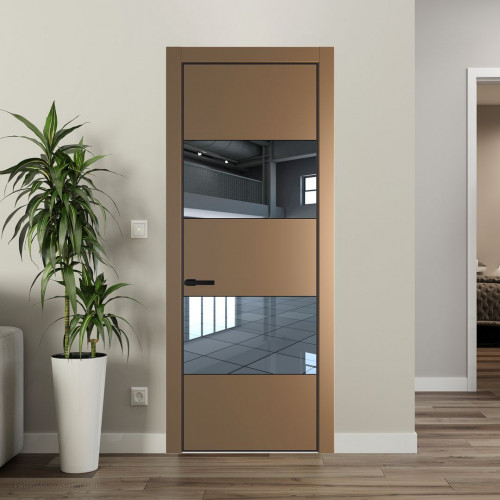Межкомнатная дверь ProfilDoors 22 PE с вставкой из стекла зеркало Перламутр золото с алюминиевой кромкой Черный