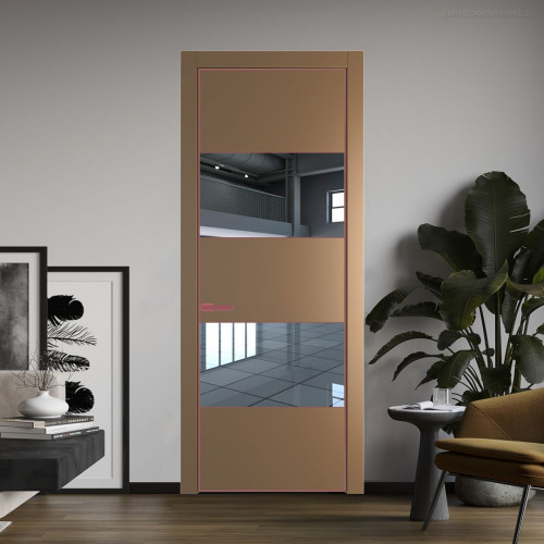 Межкомнатная дверь ProfilDoors 22 PE с вставкой из стекла зеркало Перламутр золото с алюминиевой кромкой Красный антрацит