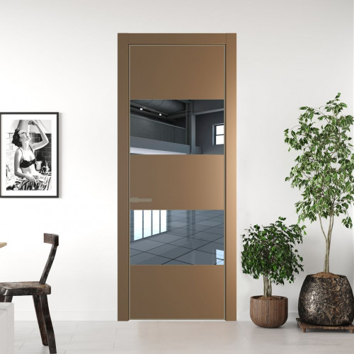 Межкомнатная дверь ProfilDoors 22 PE с вставкой из стекла зеркало Перламутр золото с алюминиевой кромкой Шампань