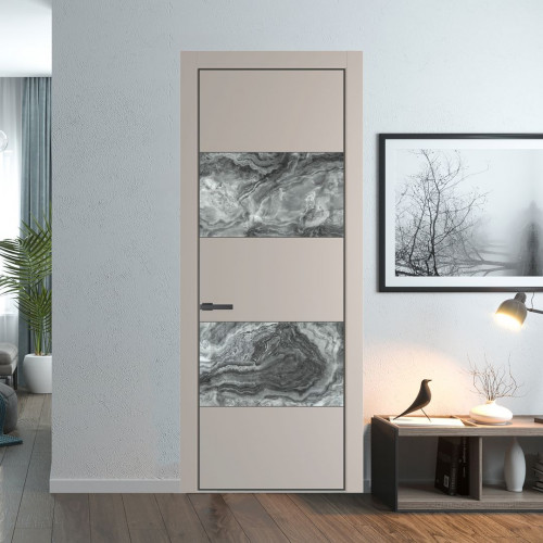 Межкомнатная дверь ProfilDoors 22 PE с вставкой из стекла атриум серебро Сэнд с алюминиевой кромкой Серая Ночь