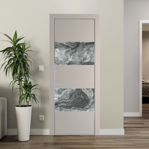 Межкомнатная дверь ProfilDoors 22 PE с вставкой из стекла атриум серебро Сэнд с алюминиевой кромкой Серебро