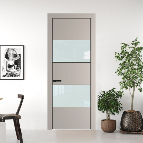 Межкомнатная дверь ProfilDoors 22 PE с вставкой из стекла белый лак Сэнд с алюминиевой кромкой Черный