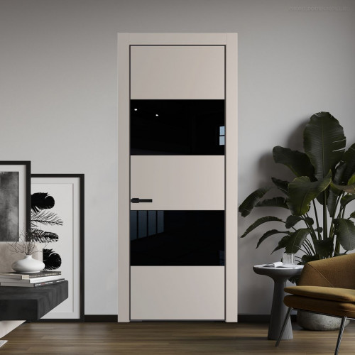 Межкомнатная дверь ProfilDoors 22 PE с вставкой из стекла черный лак Сэнд с алюминиевой кромкой Черный