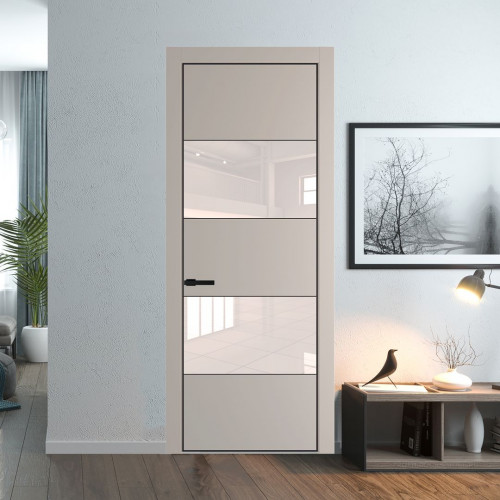 Межкомнатная дверь ProfilDoors 22 PE с вставкой из стекла перламутровый лак Сэнд с алюминиевой кромкой Черный