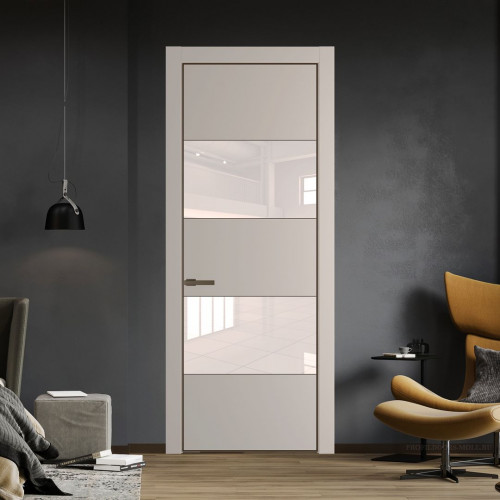 Межкомнатная дверь ProfilDoors 22 PE с вставкой из стекла перламутровый лак Сэнд с алюминиевой кромкой Деорэ