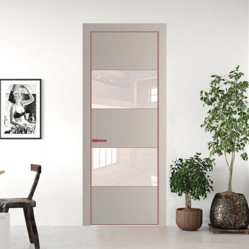 Межкомнатная дверь ProfilDoors 22 PE с вставкой из стекла перламутровый лак Сэнд с алюминиевой кромкой Красный антрацит