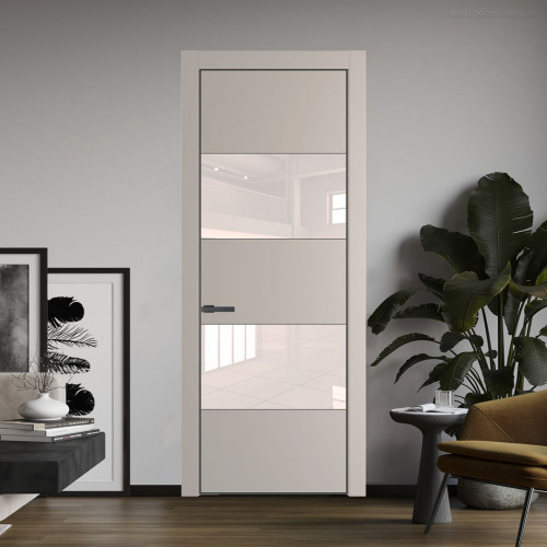 Межкомнатная дверь ProfilDoors 22 PE с вставкой из стекла перламутровый лак Сэнд с алюминиевой кромкой Серая Ночь
