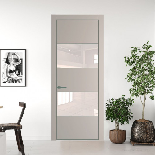 Межкомнатная дверь ProfilDoors 22 PE с вставкой из стекла перламутровый лак Сэнд с алюминиевой кромкой Зеленый воск