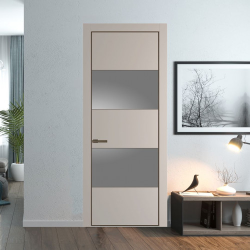 Межкомнатная дверь ProfilDoors 22 PE с вставкой из стекла серебро матлак Сэнд с алюминиевой кромкой Деорэ