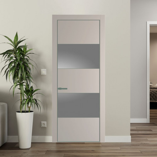 Межкомнатная дверь ProfilDoors 22 PE с вставкой из стекла серебро матлак Сэнд с алюминиевой кромкой Зеленый воск