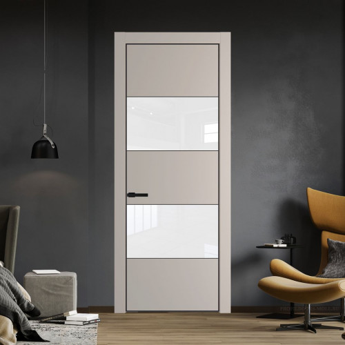 Межкомнатная дверь ProfilDoors 22 PE с вставкой из стекла лак классик Сэнд с алюминиевой кромкой Черный