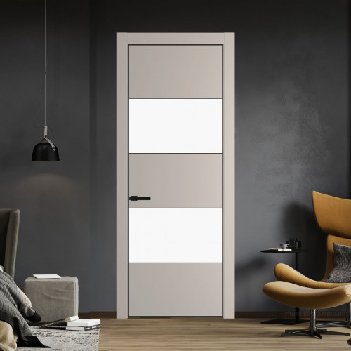 Межкомнатная дверь ProfilDoors 22 PE с вставкой из стекла монохром белый просветленный Сэнд с алюминиевой кромкой Черный