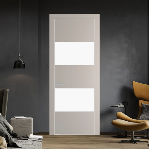 Межкомнатная дверь ProfilDoors 22 PE с вставкой из стекла монохром белый просветленный Сэнд с алюминиевой кромкой Матовая